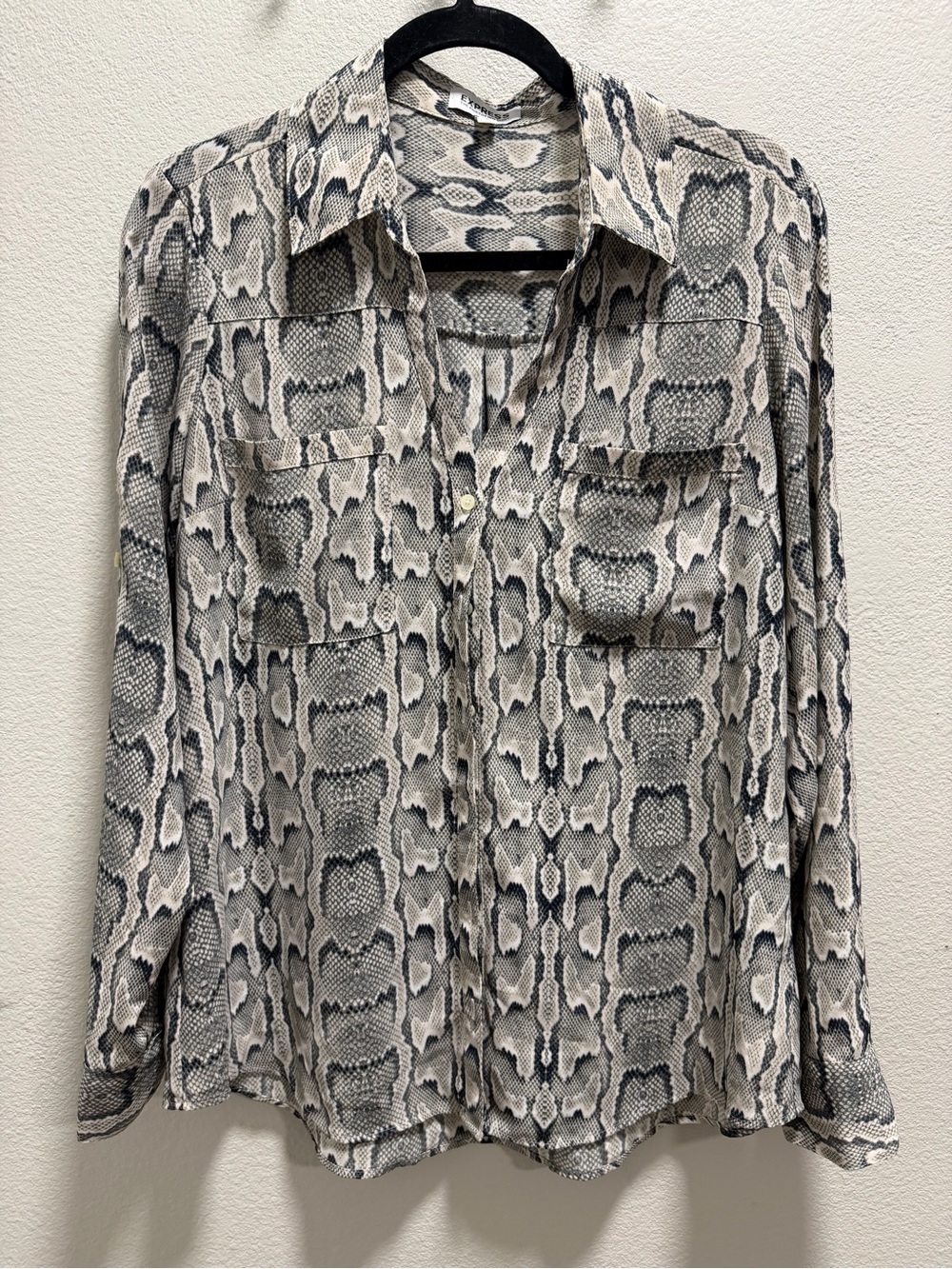Express Neutral Snake-Print Button-Down Shirt